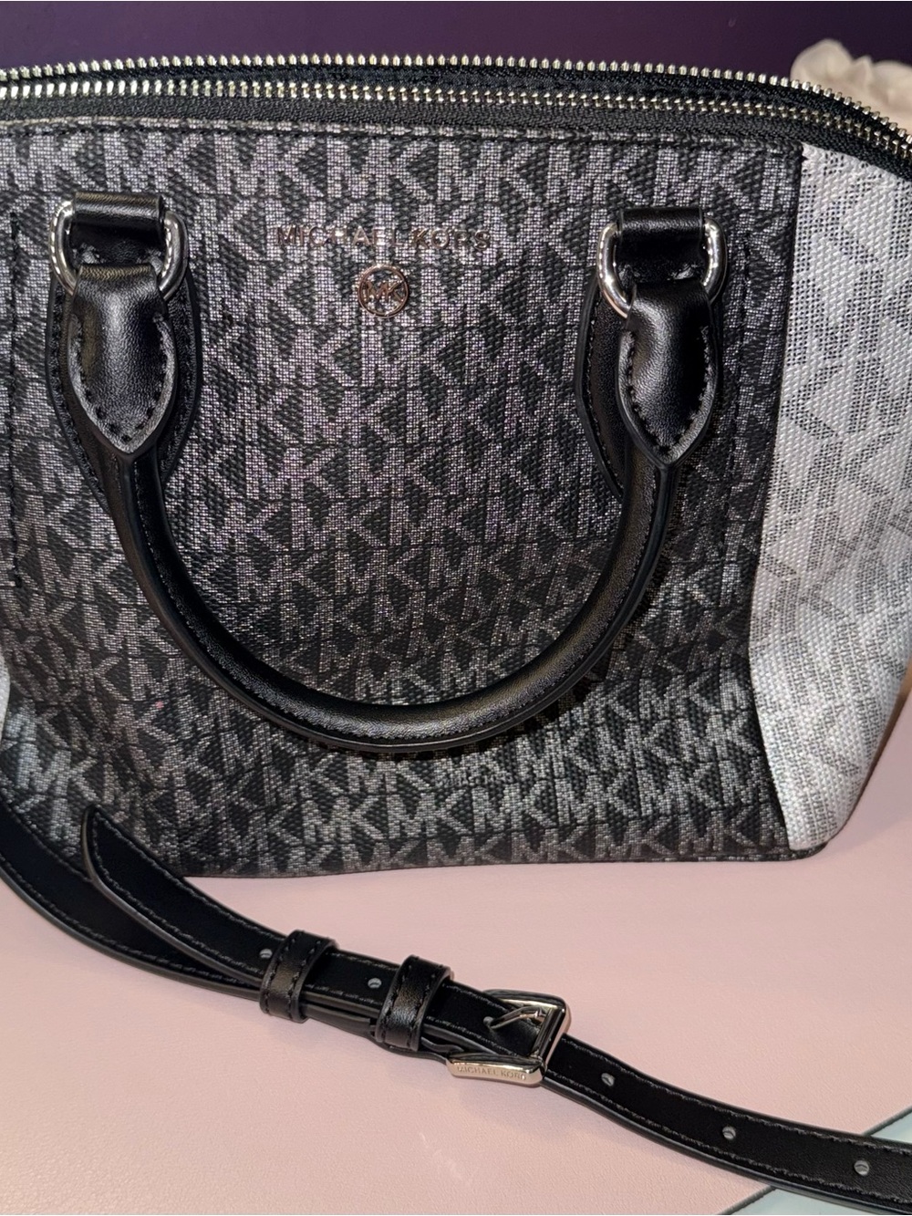 Michael Kors Black and Gray MK Logo Satchel